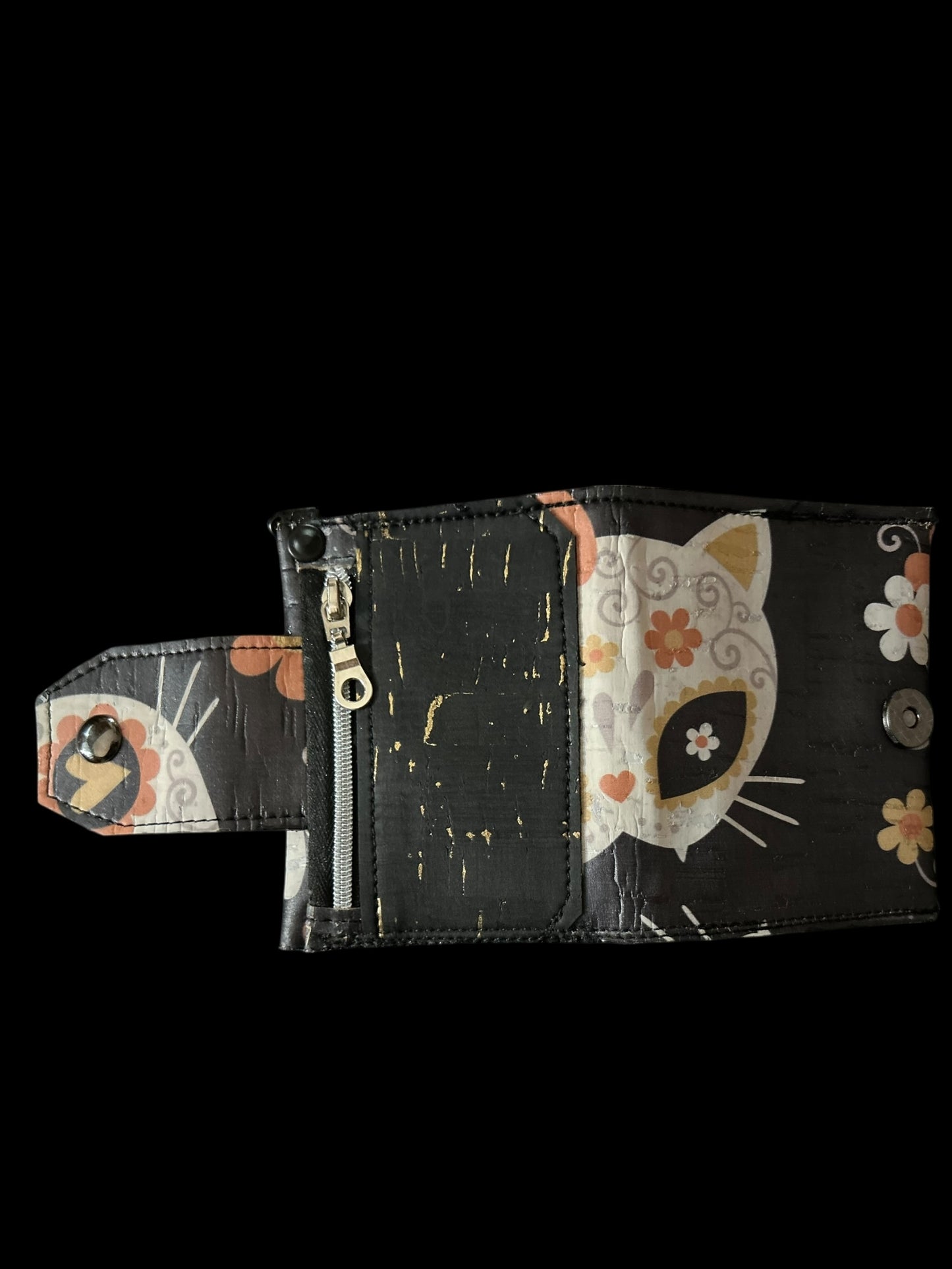 Skull Kitties Cork Keyclip Wallet w/Zipper