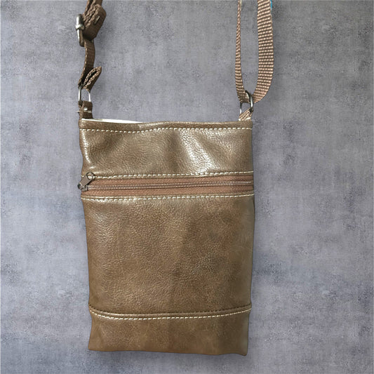 Brown Vegan Leather cellphone crossbody