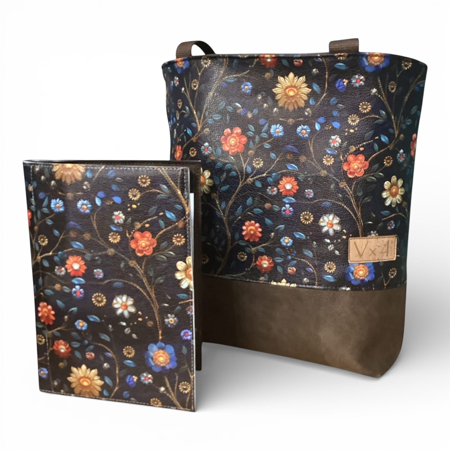 Midnight Blue Floral Tote and Jr Notebook Set
