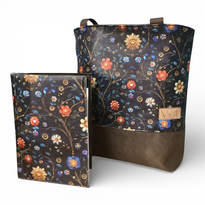 Midnight Blue Floral Tote and Jr Notebook Set