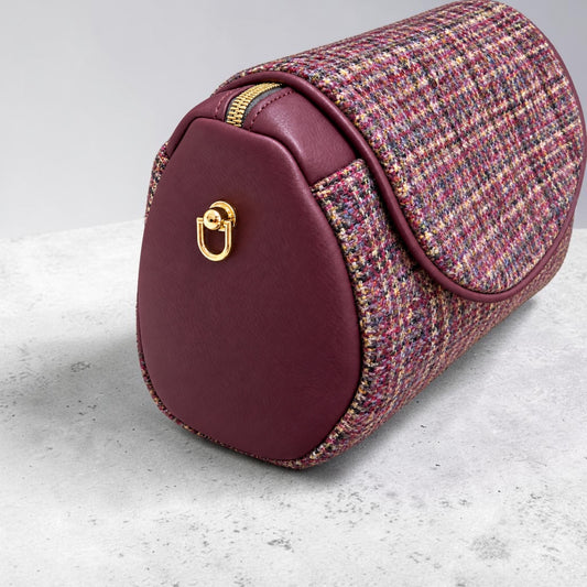 Ailsa Barrel Bag - Raspberry Harris Tweed