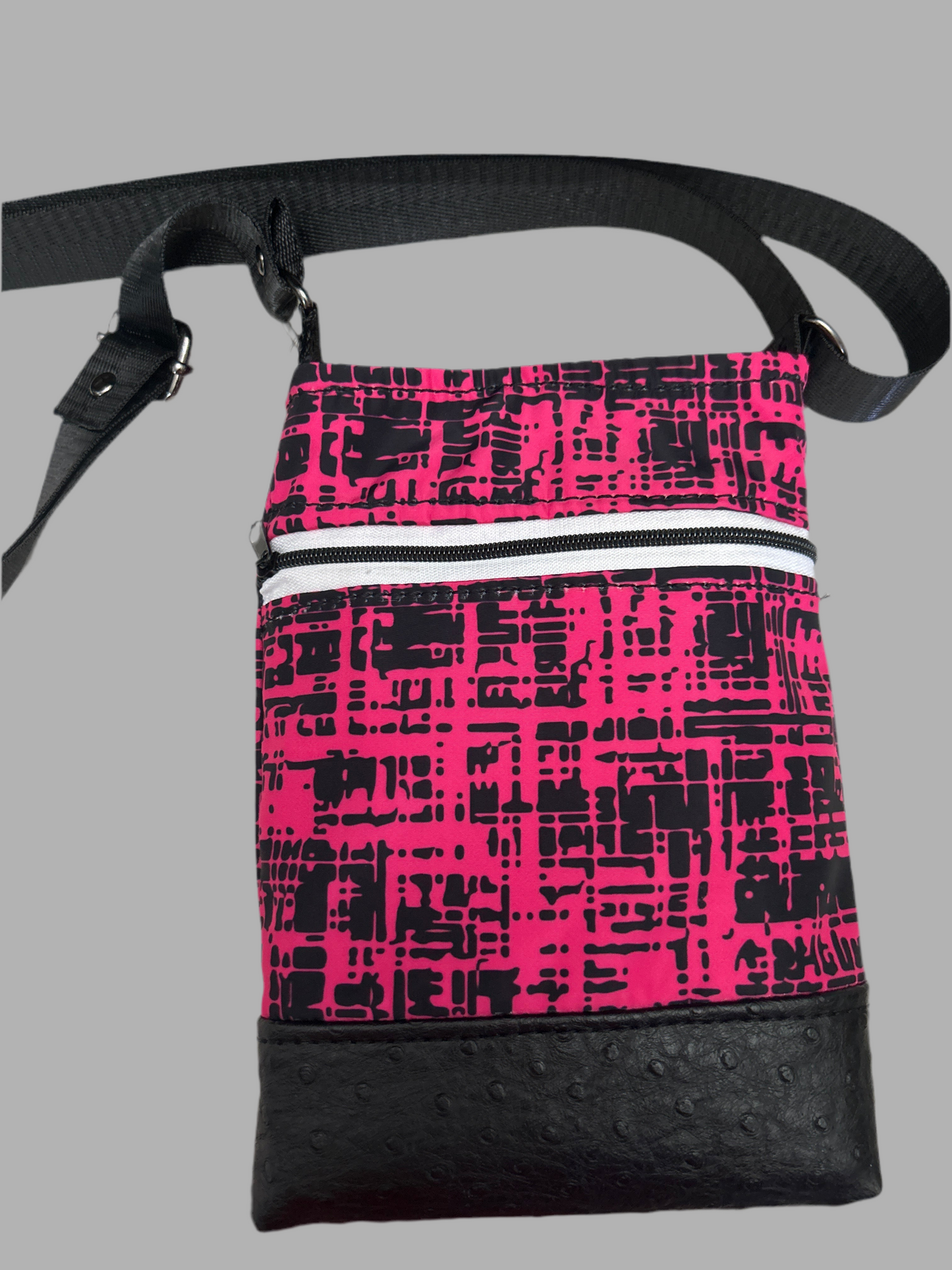 Pink & Black Cellphone Crossbody - white zip