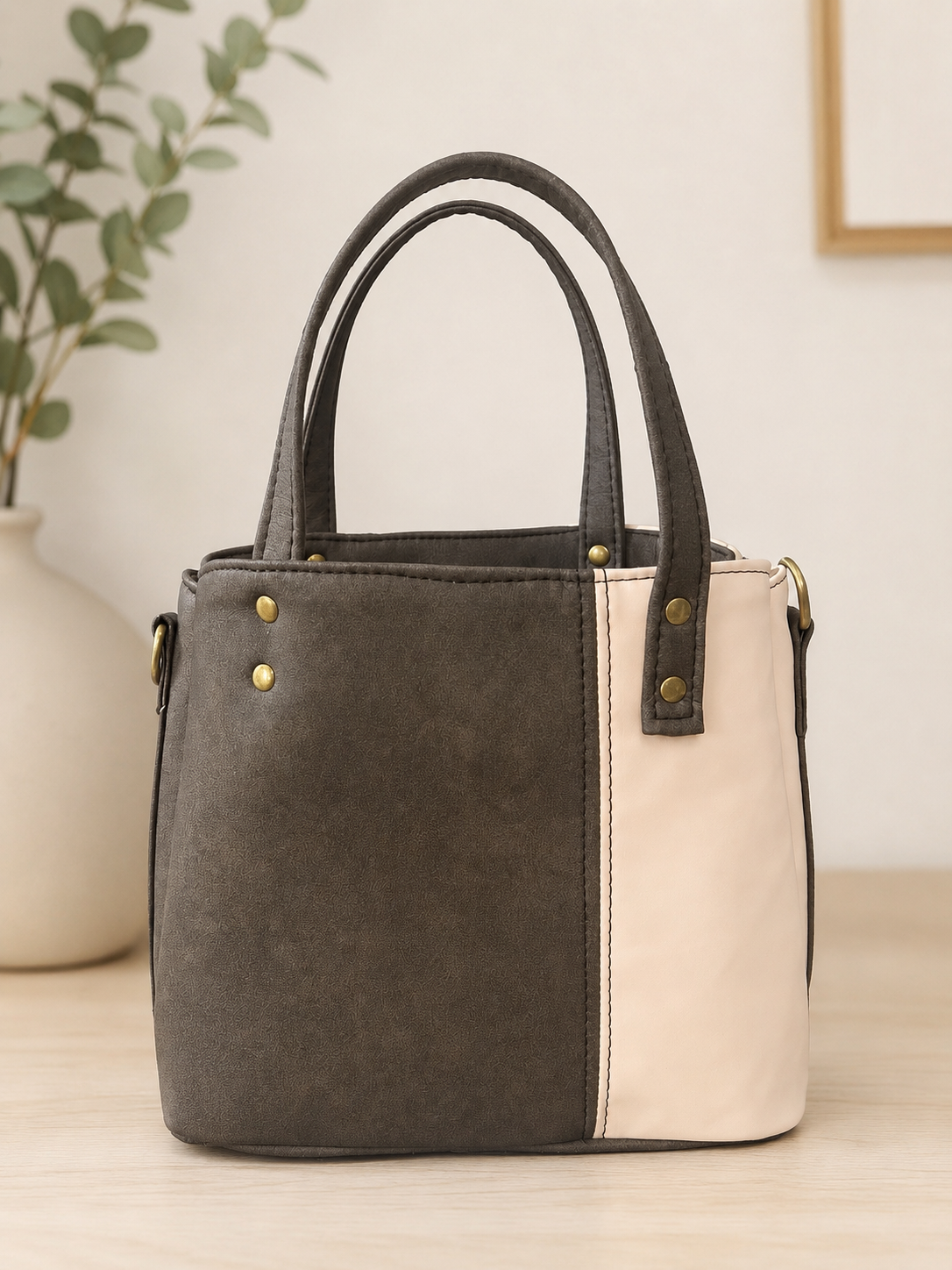 The Ella Divider Handbag/Crossbody - Cream & Brown