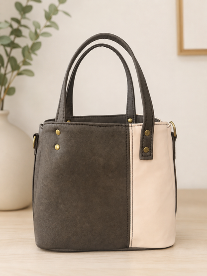 The Ella Divider Handbag/Crossbody - Cream & Brown