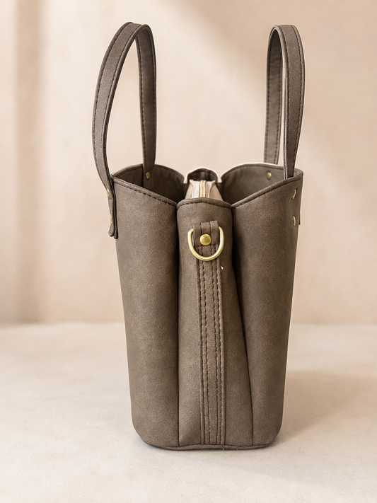 The Ella Divider Handbag/Crossbody - Cream & Brown