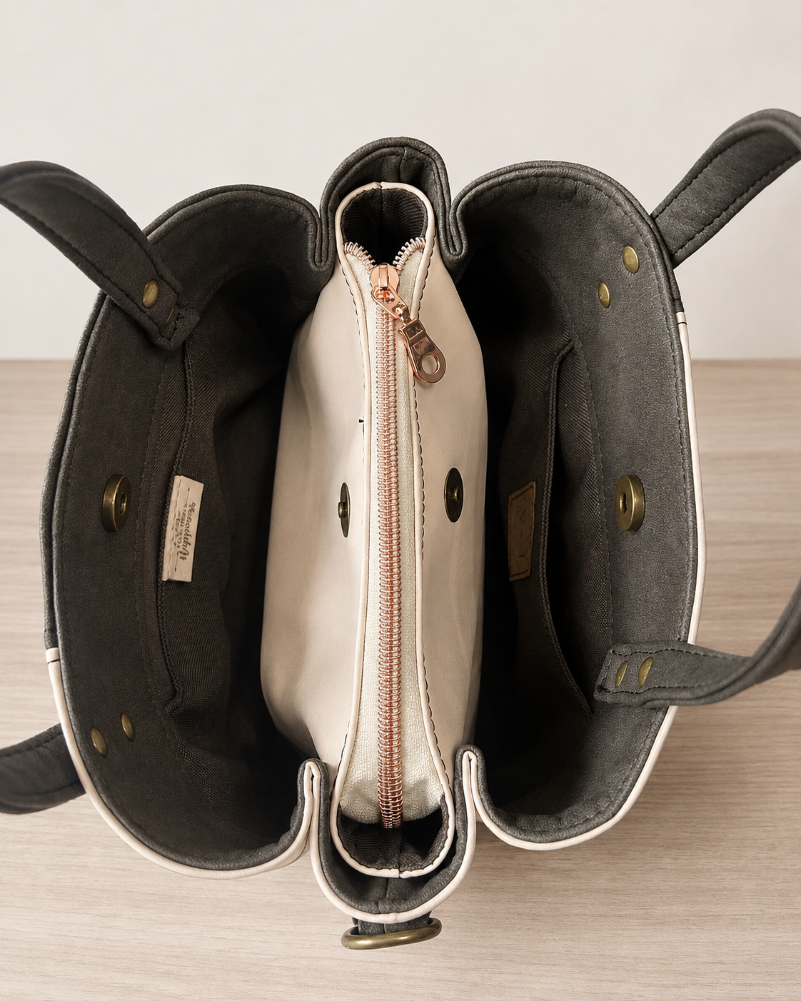 The Ella Divider Handbag/Crossbody - Cream & Brown